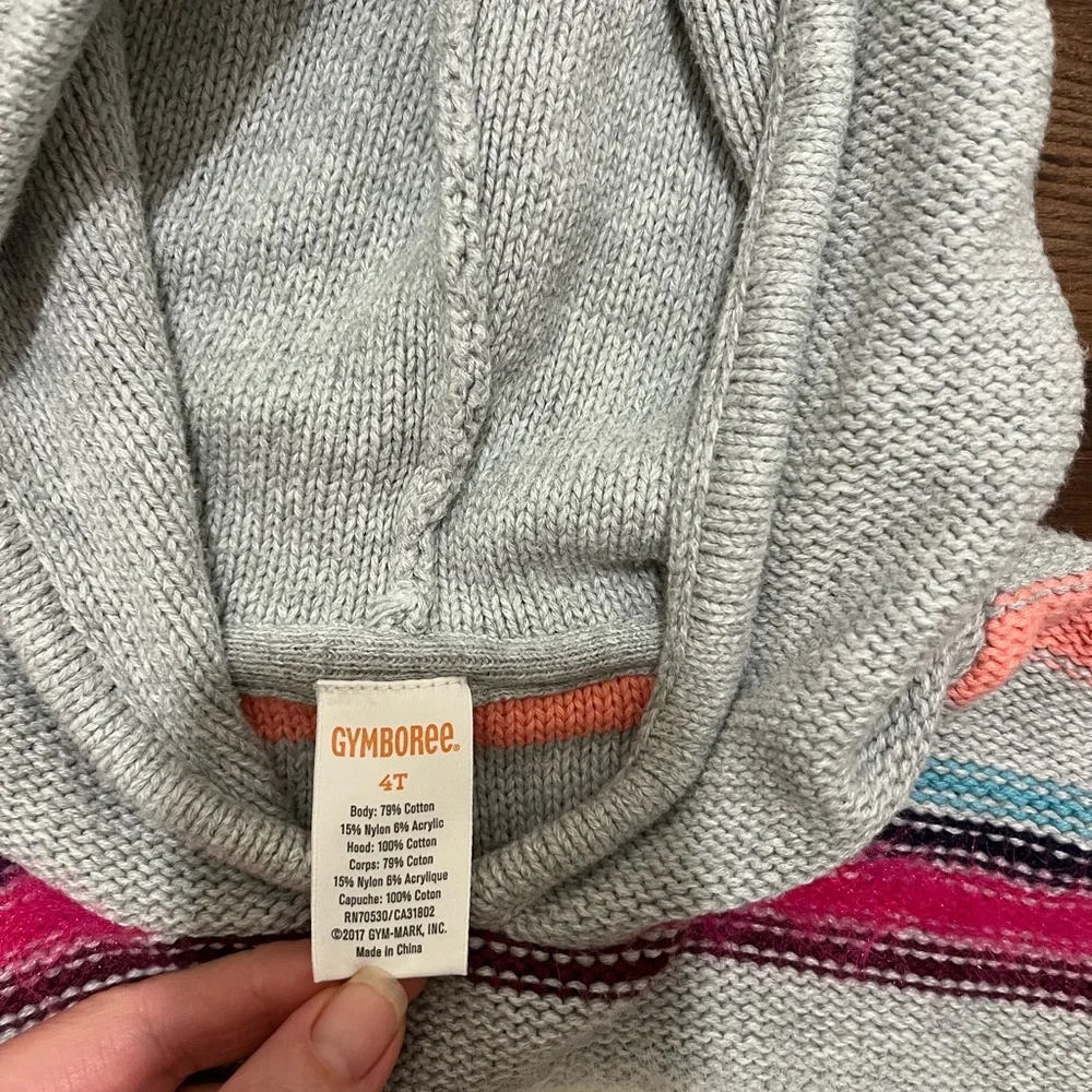 Gymboree Ready, Jet, Go! Grey Pink Fuzzy Stripe Sweater Girls Hood Size 4T